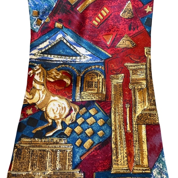 Audrey Buckner Red & Gold Romanesque Print 100% Silk Handmade in Italy Neck Tie - Picture 4 of 14